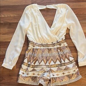 Long sleeved sequin shorts romper new
